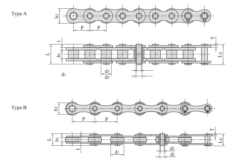 2 Stainless steel hollow pin chains